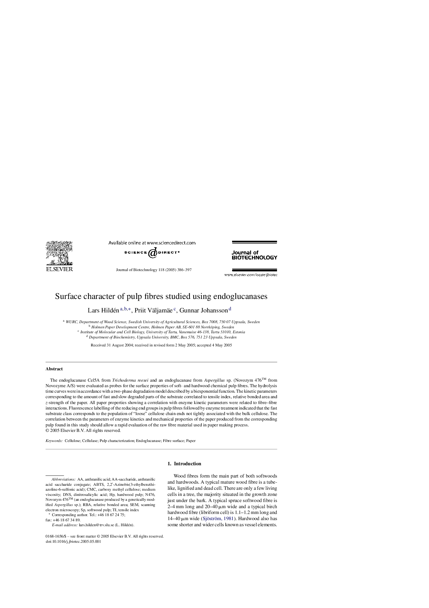 Surface character of pulp fibres studied using endoglucanases