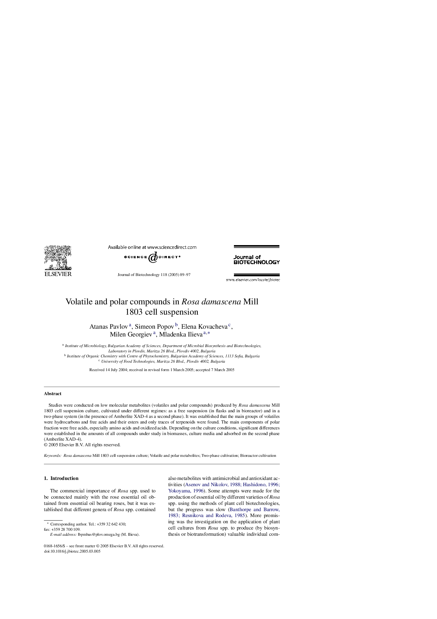 Volatile and polar compounds in Rosadamascena Mill 1803 cell suspension