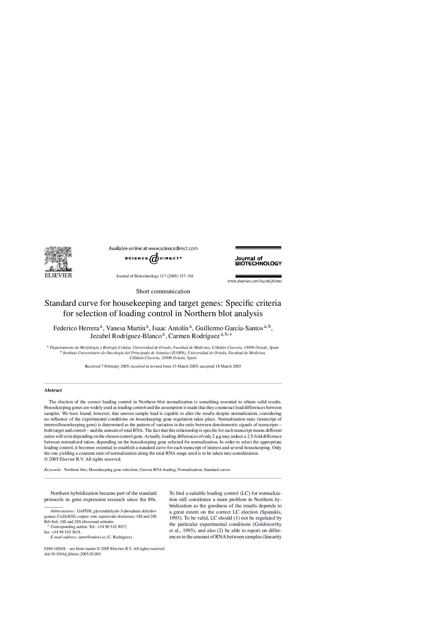 Standard curve for housekeeping and target genes: Specific criteria for selection of loading control in Northern blot analysis