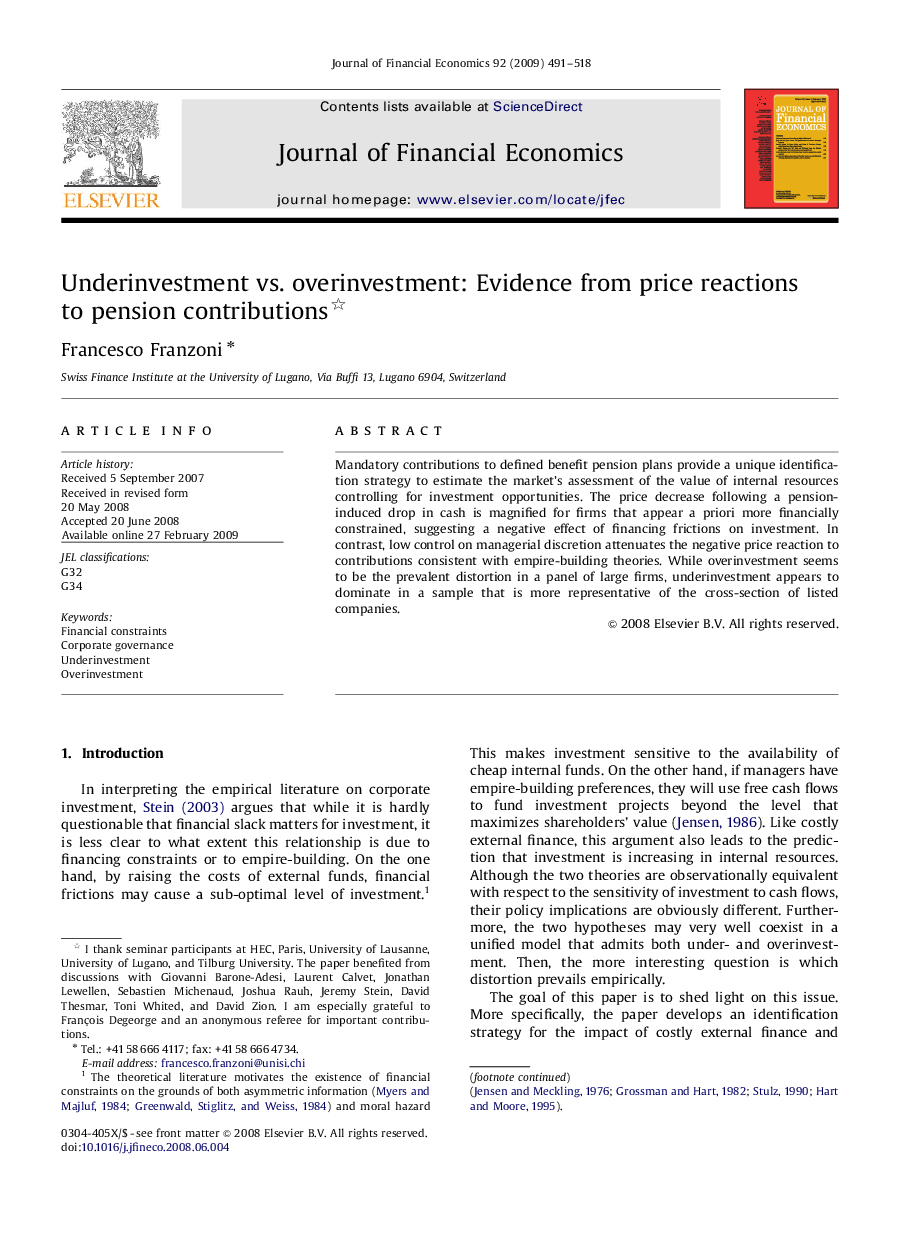 Underinvestment vs. overinvestment: Evidence from price reactions to pension contributions 