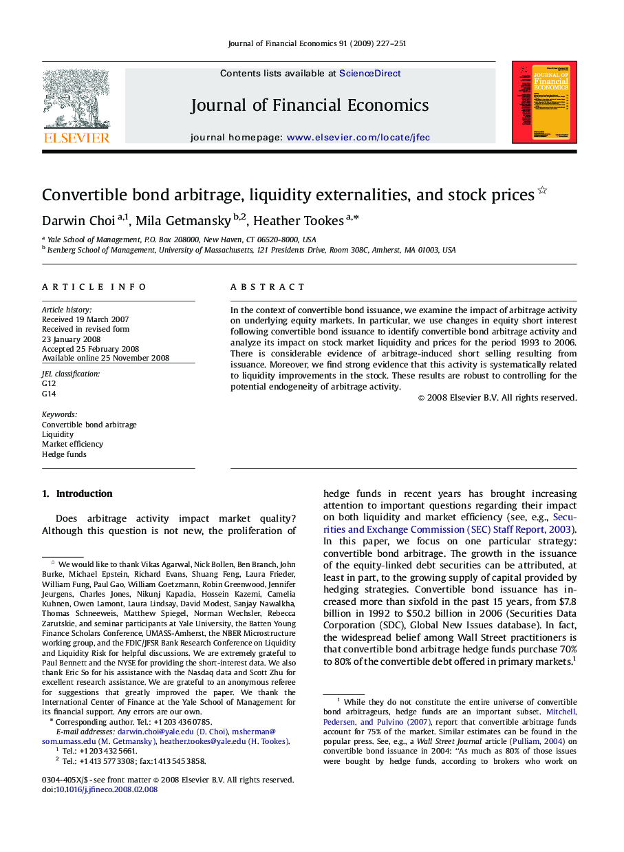 Convertible bond arbitrage, liquidity externalities, and stock prices 