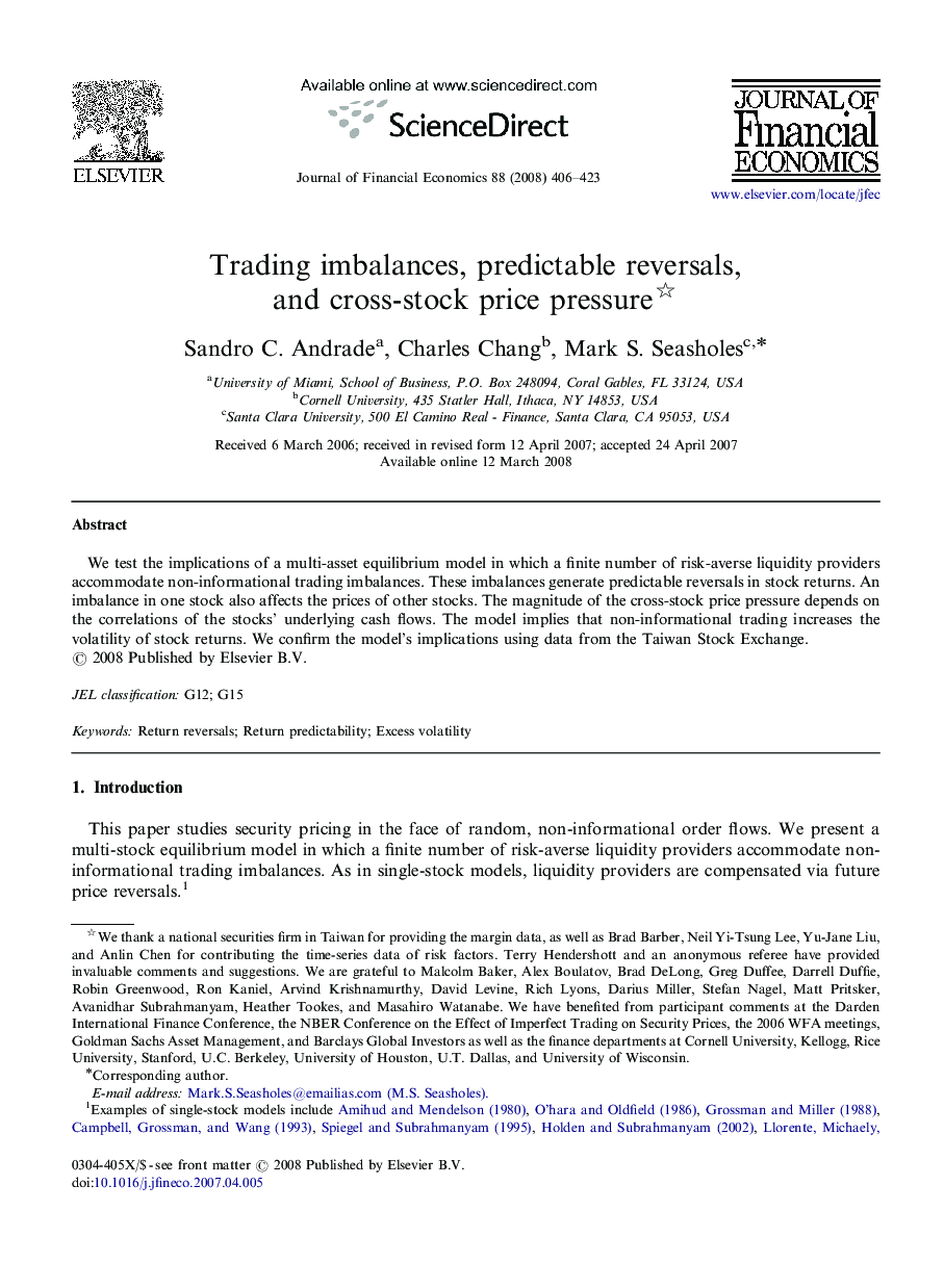 Trading imbalances, predictable reversals, and cross-stock price pressure 
