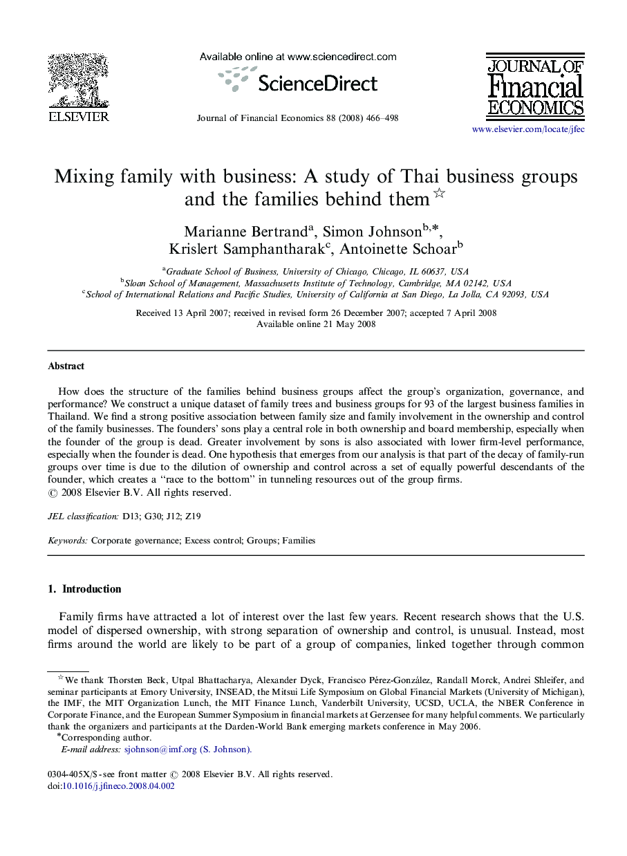 Mixing family with business: A study of Thai business groups and the families behind them 