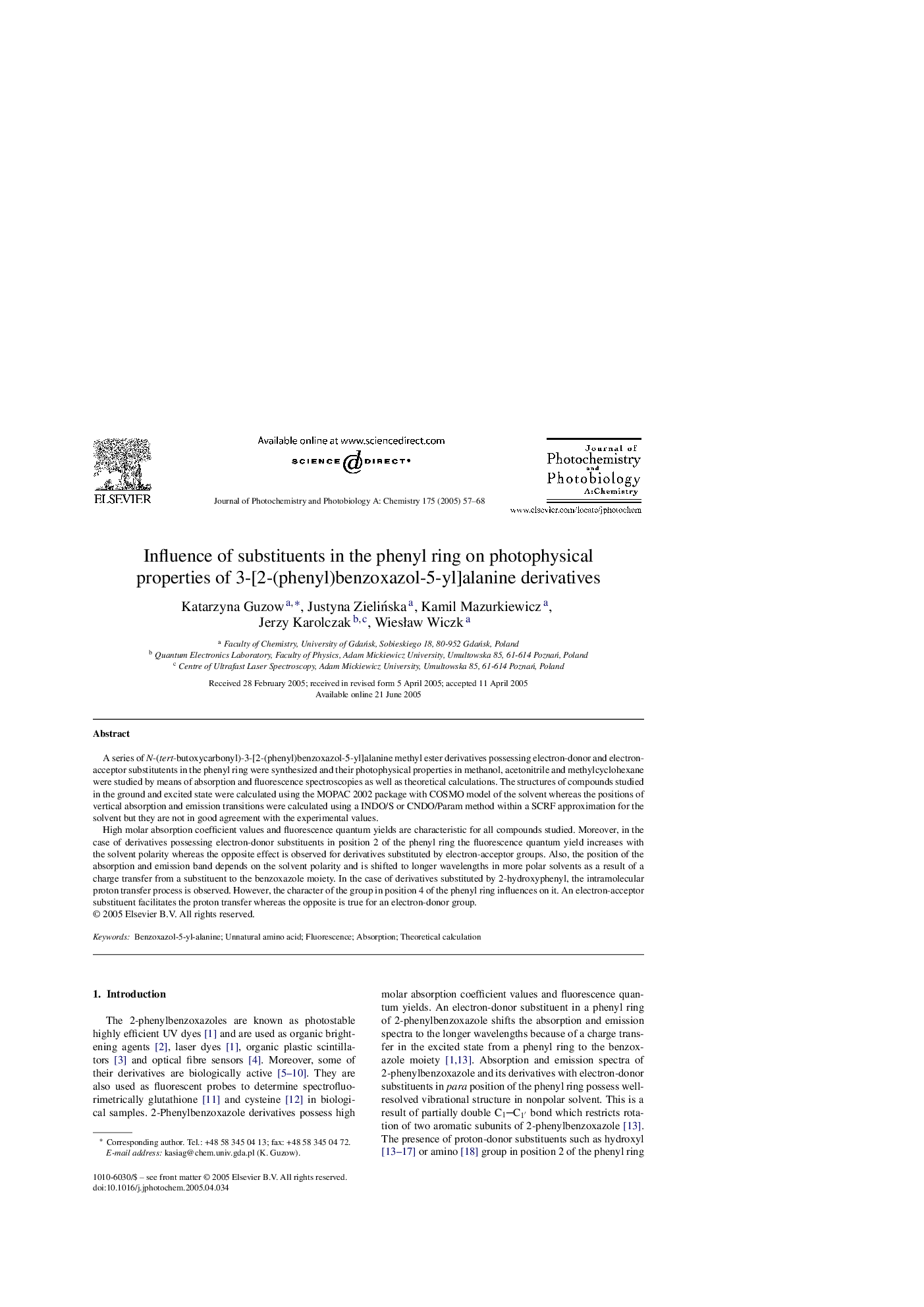 Influence of substituents in the phenyl ring on photophysical properties of 3-[2-(phenyl)benzoxazol-5-yl]alanine derivatives