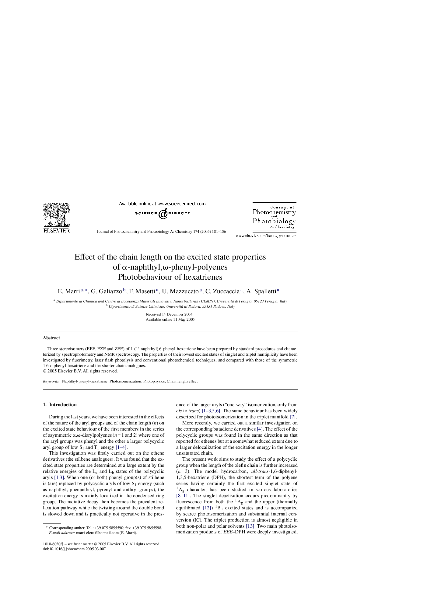 Effect of the chain length on the excited state properties of Î±-naphthyl,Ï-phenyl-polyenes