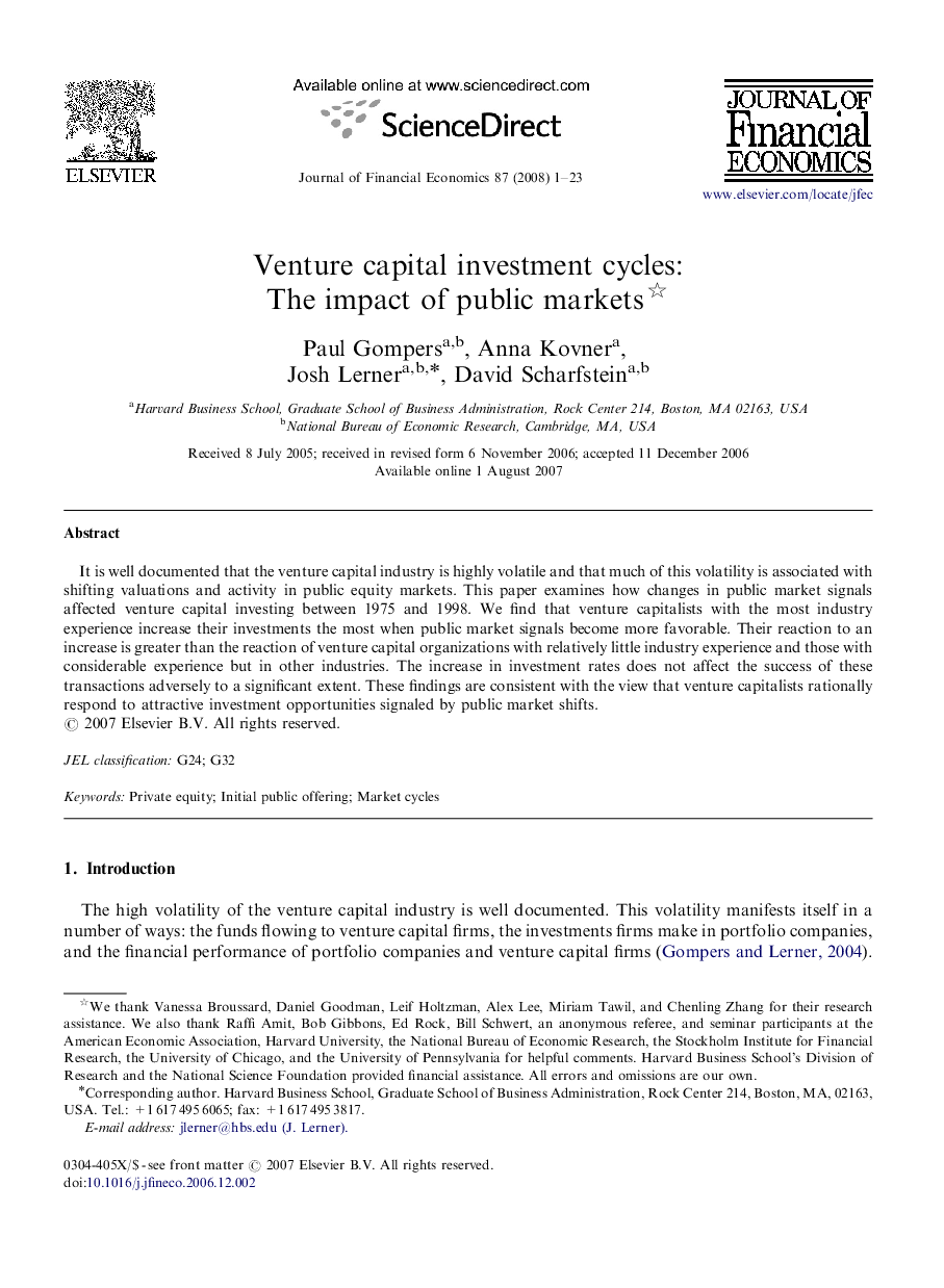 Venture capital investment cycles: The impact of public markets 