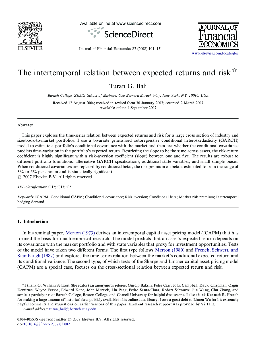 The intertemporal relation between expected returns and risk 