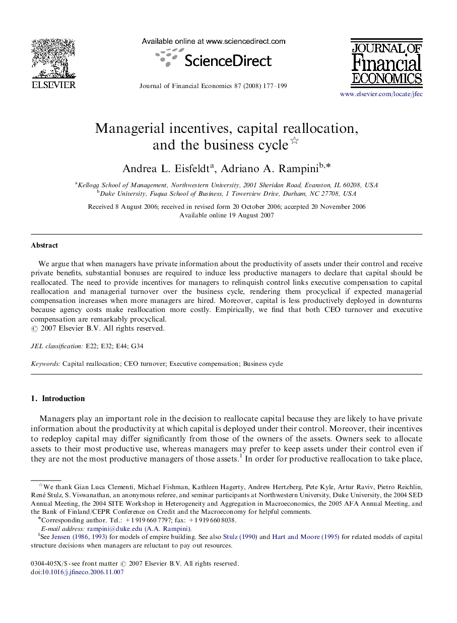 Managerial incentives, capital reallocation, and the business cycle 