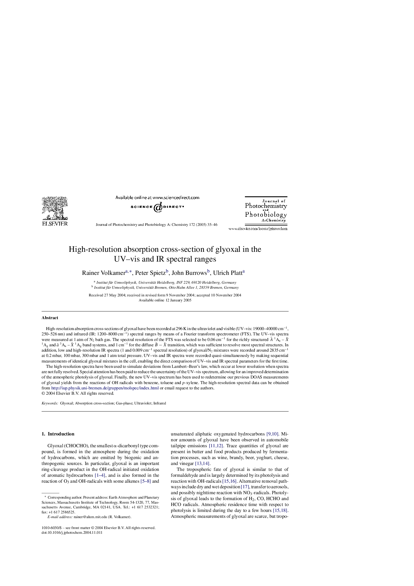 High-resolution absorption cross-section of glyoxal in the UV-vis and IR spectral ranges