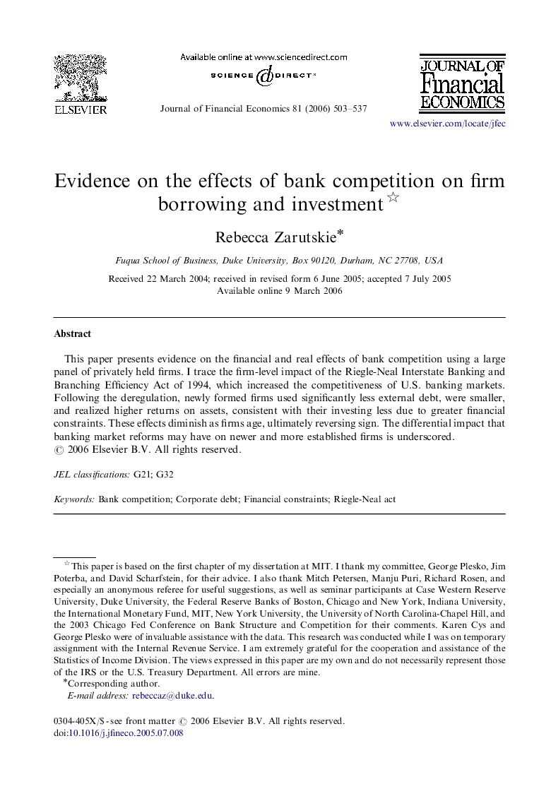 Evidence on the effects of bank competition on firm borrowing and investment 