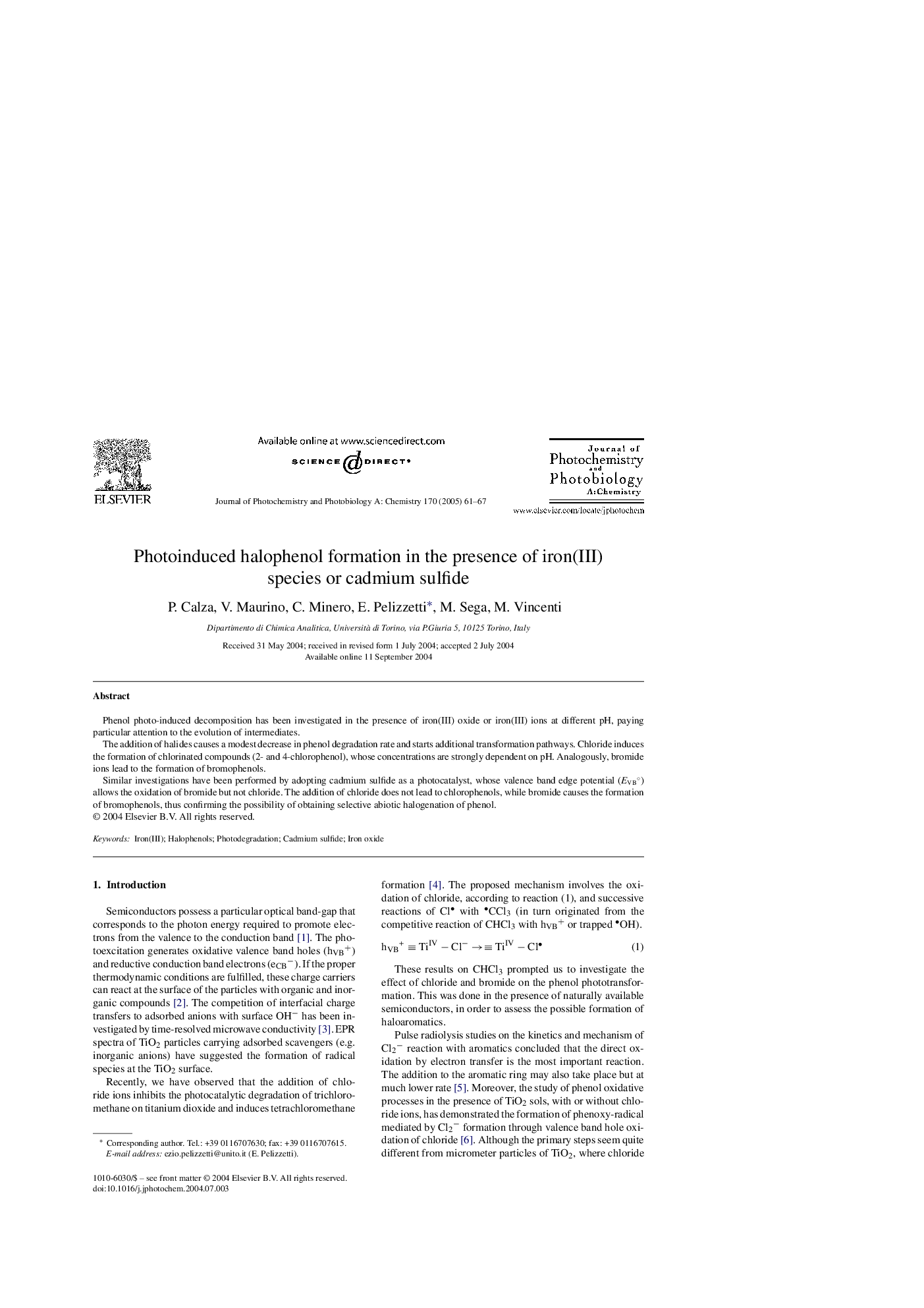 Photoinduced halophenol formation in the presence of iron(III) species or cadmium sulfide