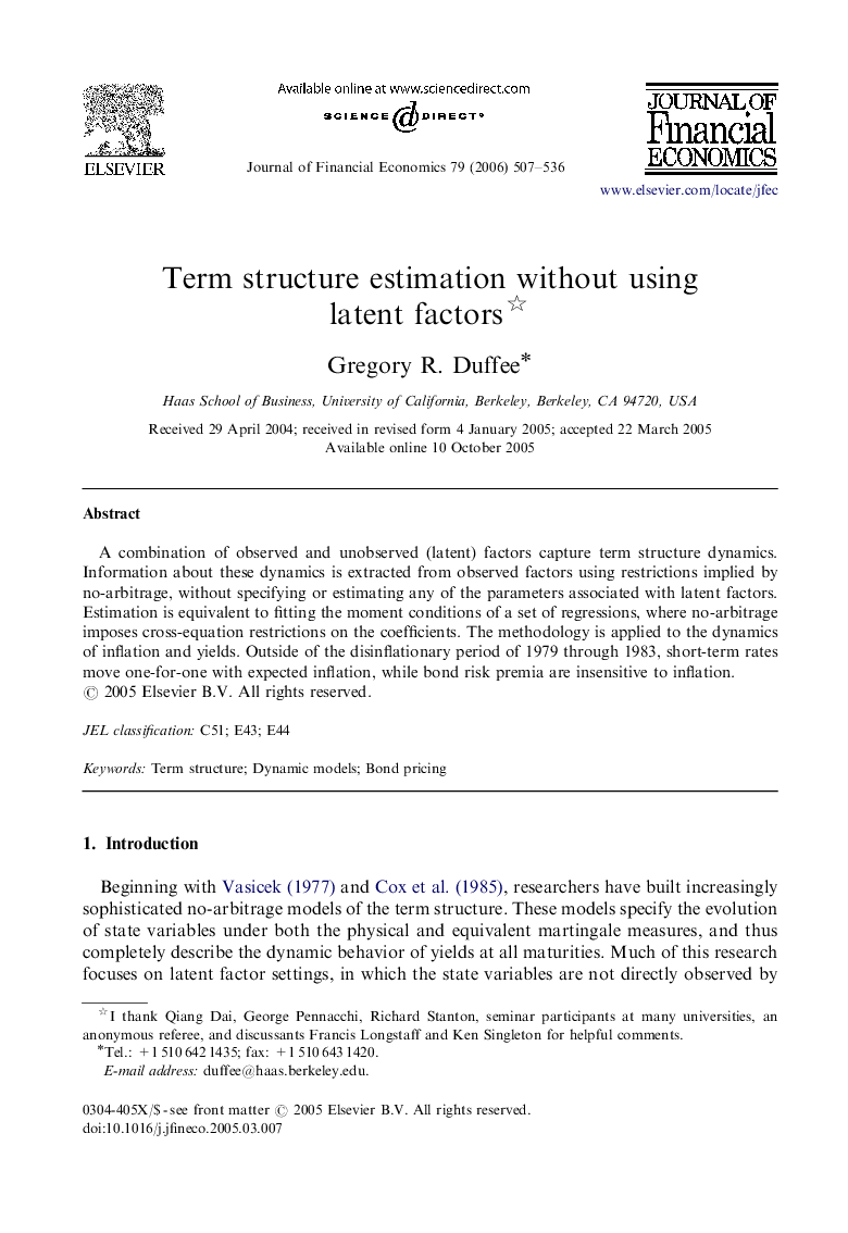 Term structure estimation without using latent factors 