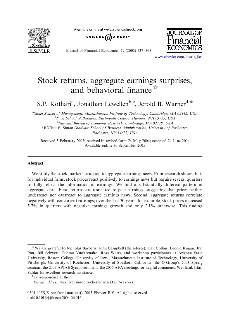 Stock returns, aggregate earnings surprises, and behavioral finance 