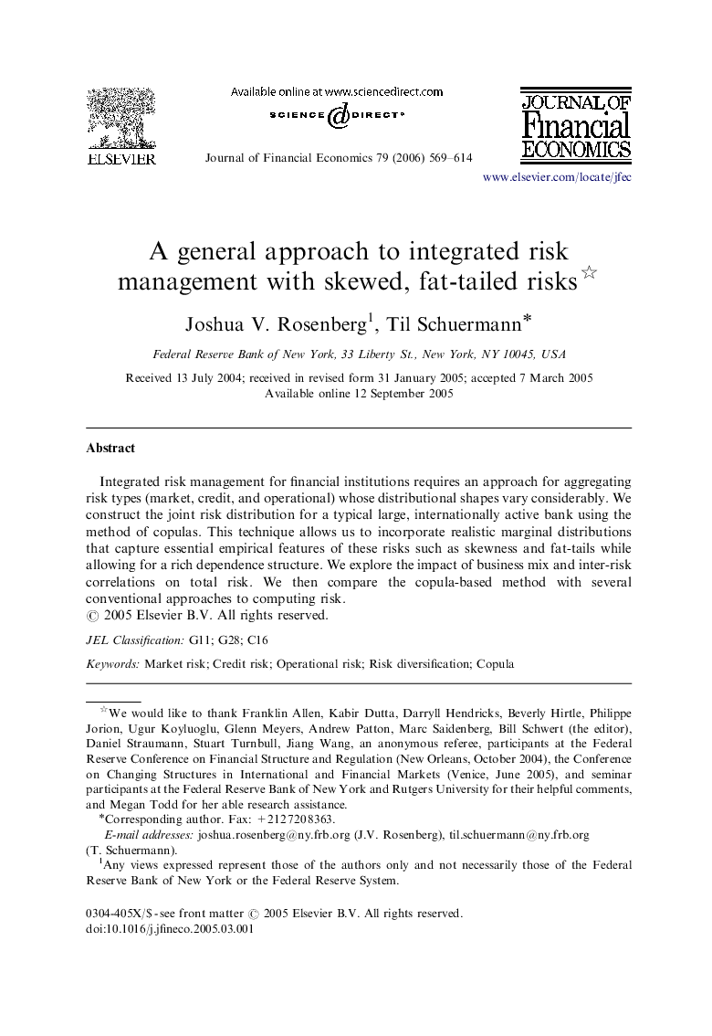 A general approach to integrated risk management with skewed, fat-tailed risks 