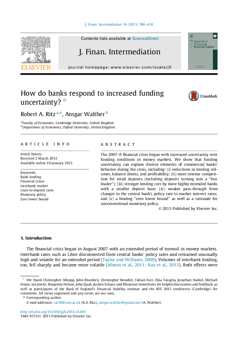 How do banks respond to increased funding uncertainty? 