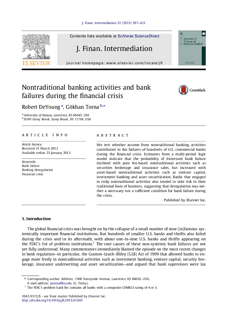 Nontraditional banking activities and bank failures during the financial crisis