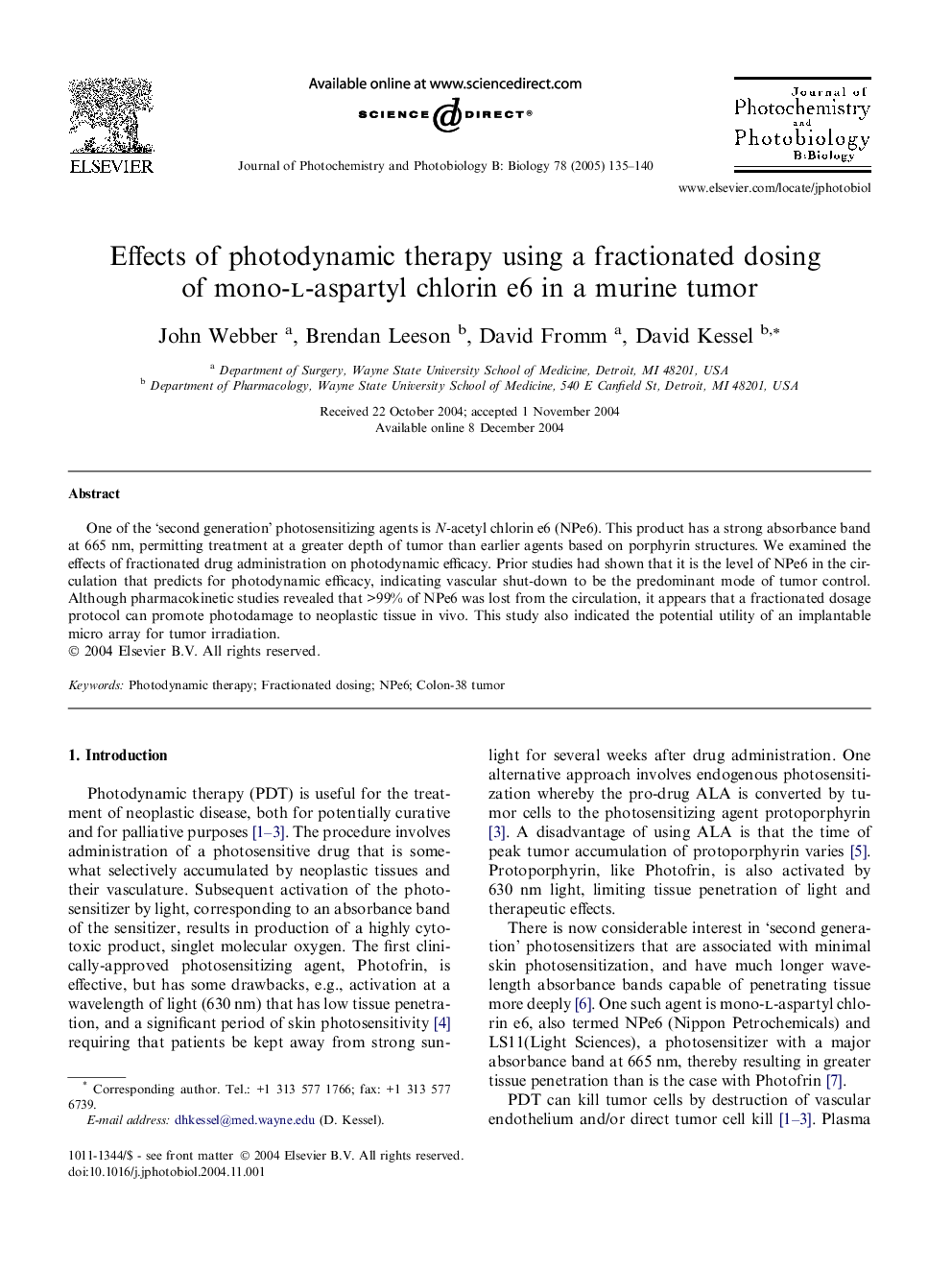 Effects of photodynamic therapy using a fractionated dosing of mono-l-aspartyl chlorin e6 in a murine tumor