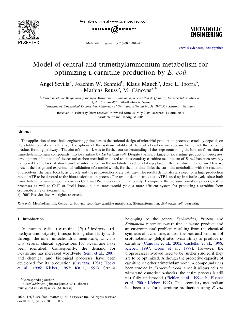 Model of central and trimethylammonium metabolism for optimizing l-carnitine production by E. coli