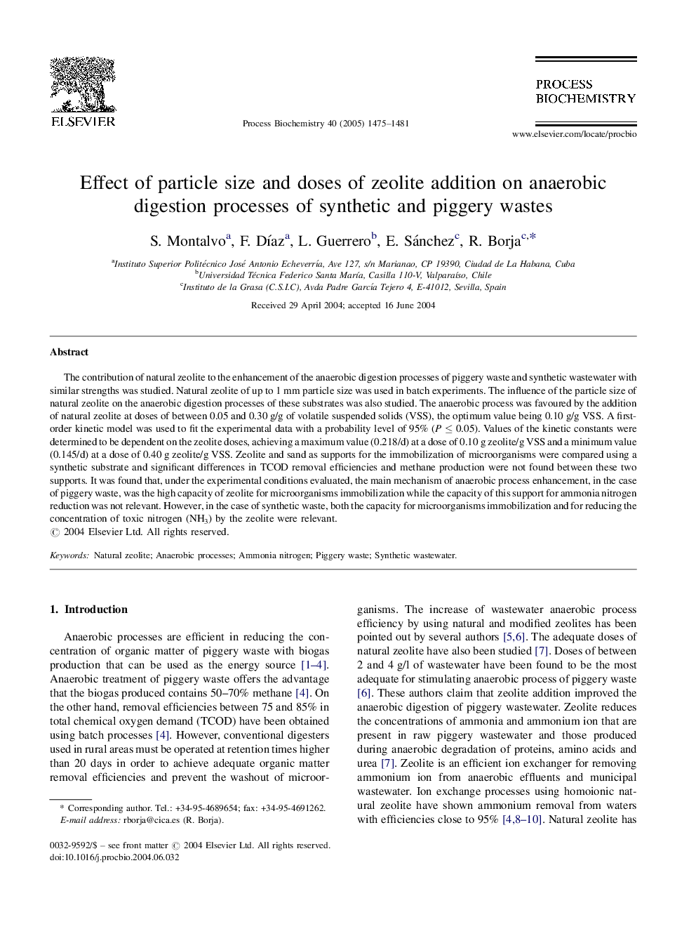 Effect of particle size and doses of zeolite addition on anaerobic digestion processes of synthetic and piggery wastes