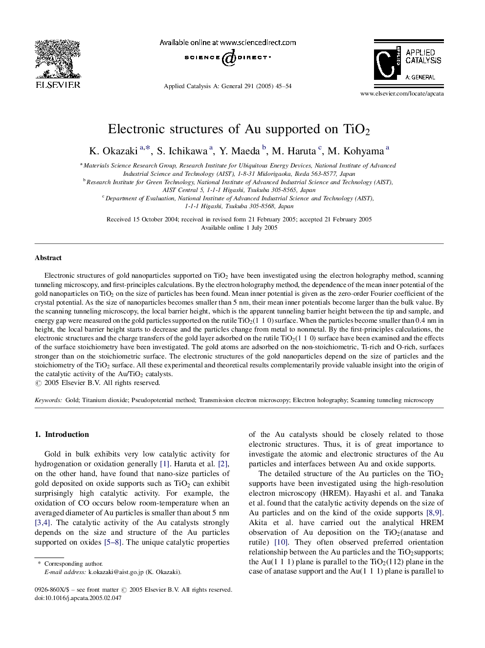 Electronic structures of Au supported on TiO2