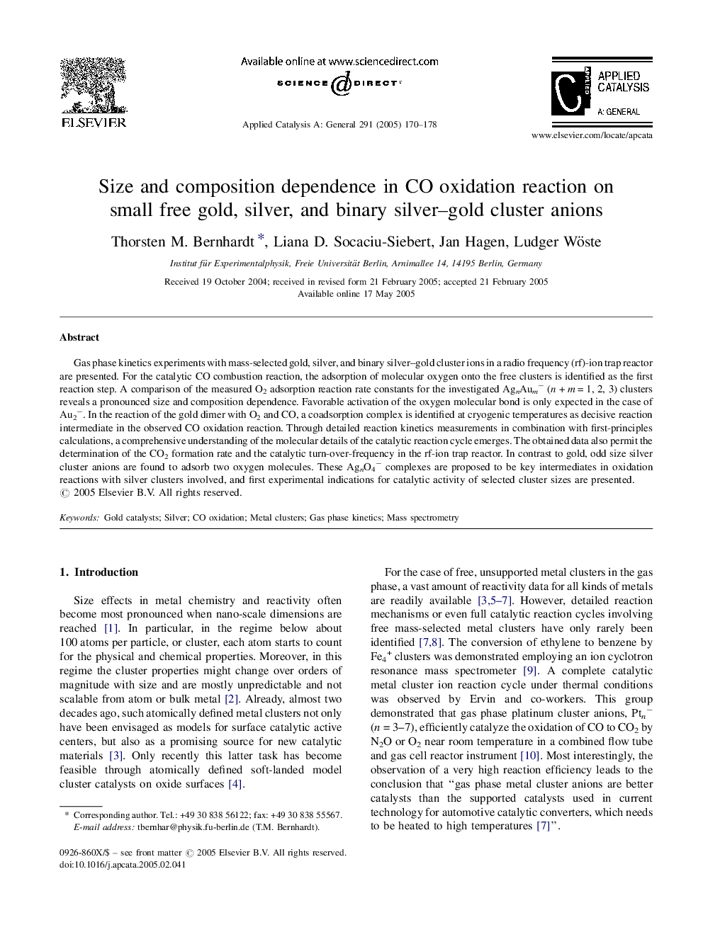 Size and composition dependence in CO oxidation reaction on small free gold, silver, and binary silver-gold cluster anions