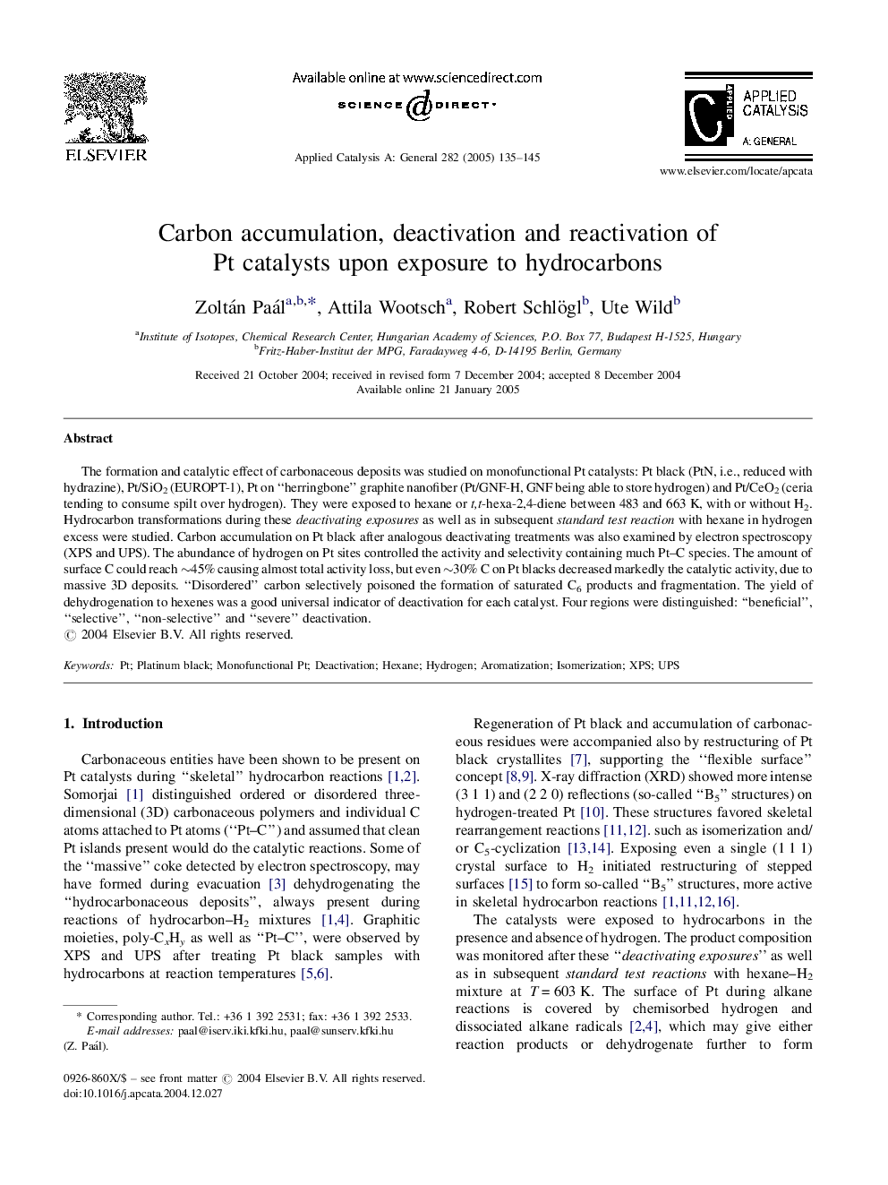 Carbon accumulation, deactivation and reactivation of Pt catalysts upon exposure to hydrocarbons