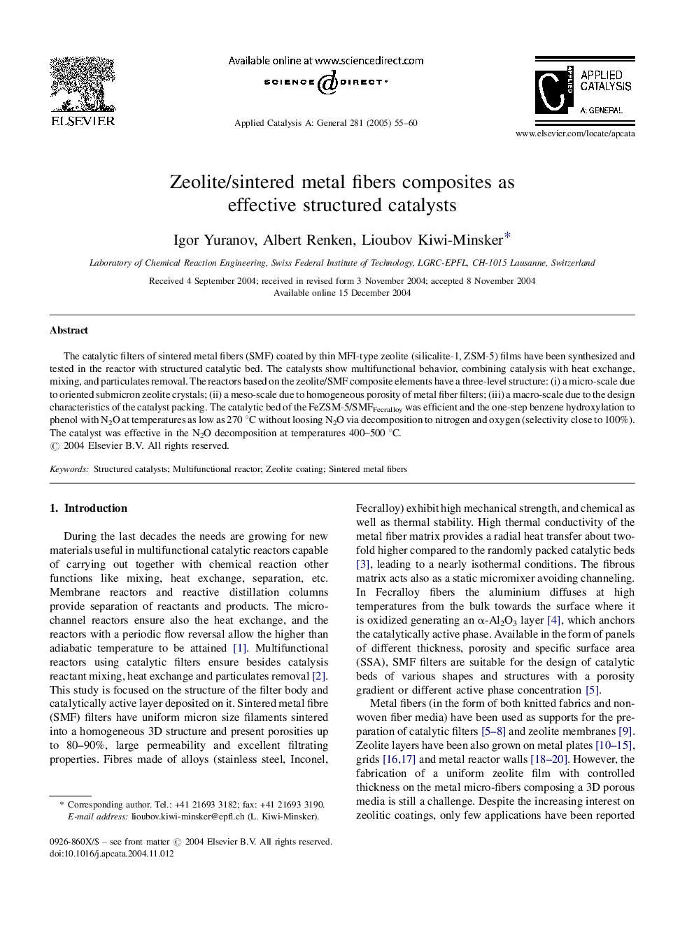 Zeolite/sintered metal fibers composites as effective structured catalysts