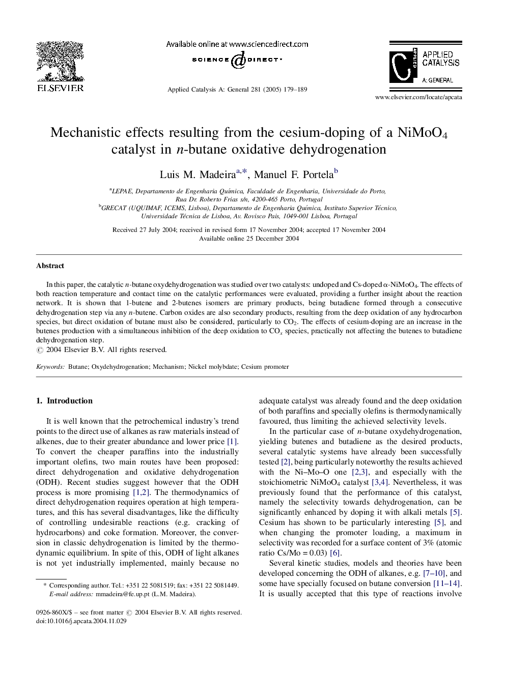 Mechanistic effects resulting from the cesium-doping of a NiMoO4 catalyst in n-butane oxidative dehydrogenation