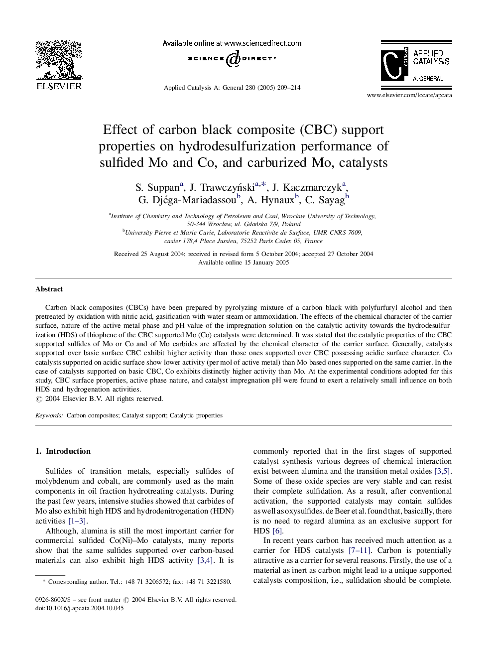 Effect of carbon black composite (CBC) support properties on hydrodesulfurization performance of sulfided Mo and Co, and carburized Mo, catalysts