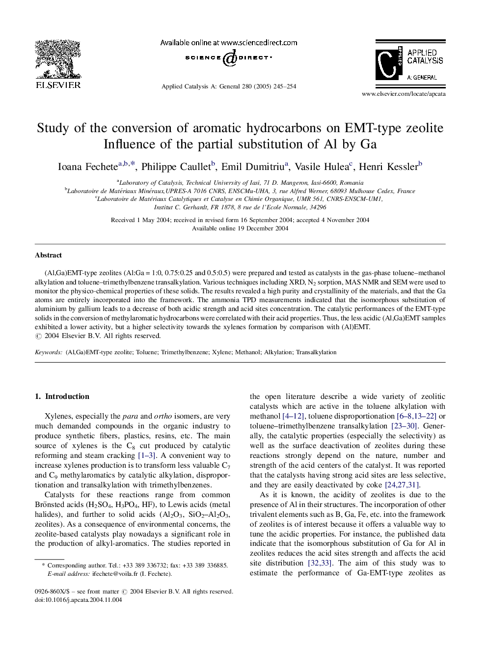 Study of the conversion of aromatic hydrocarbons on EMT-type zeolite