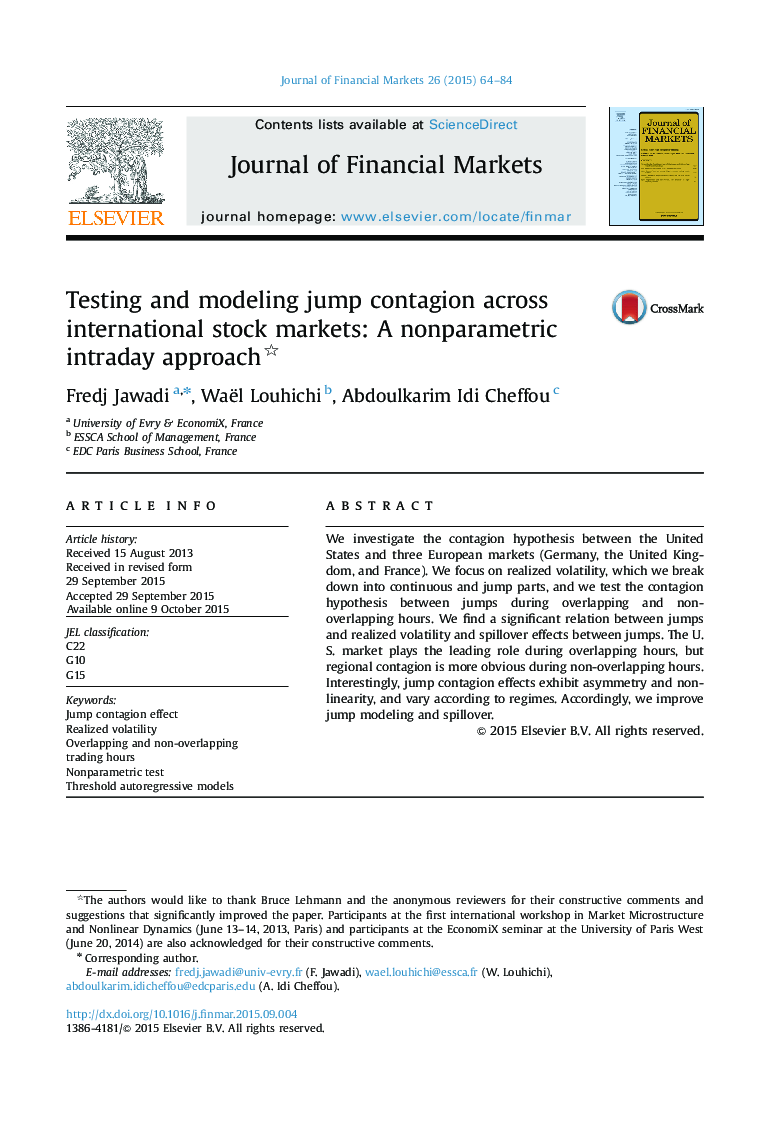 Testing and modeling jump contagion across international stock markets: A nonparametric intraday approach
