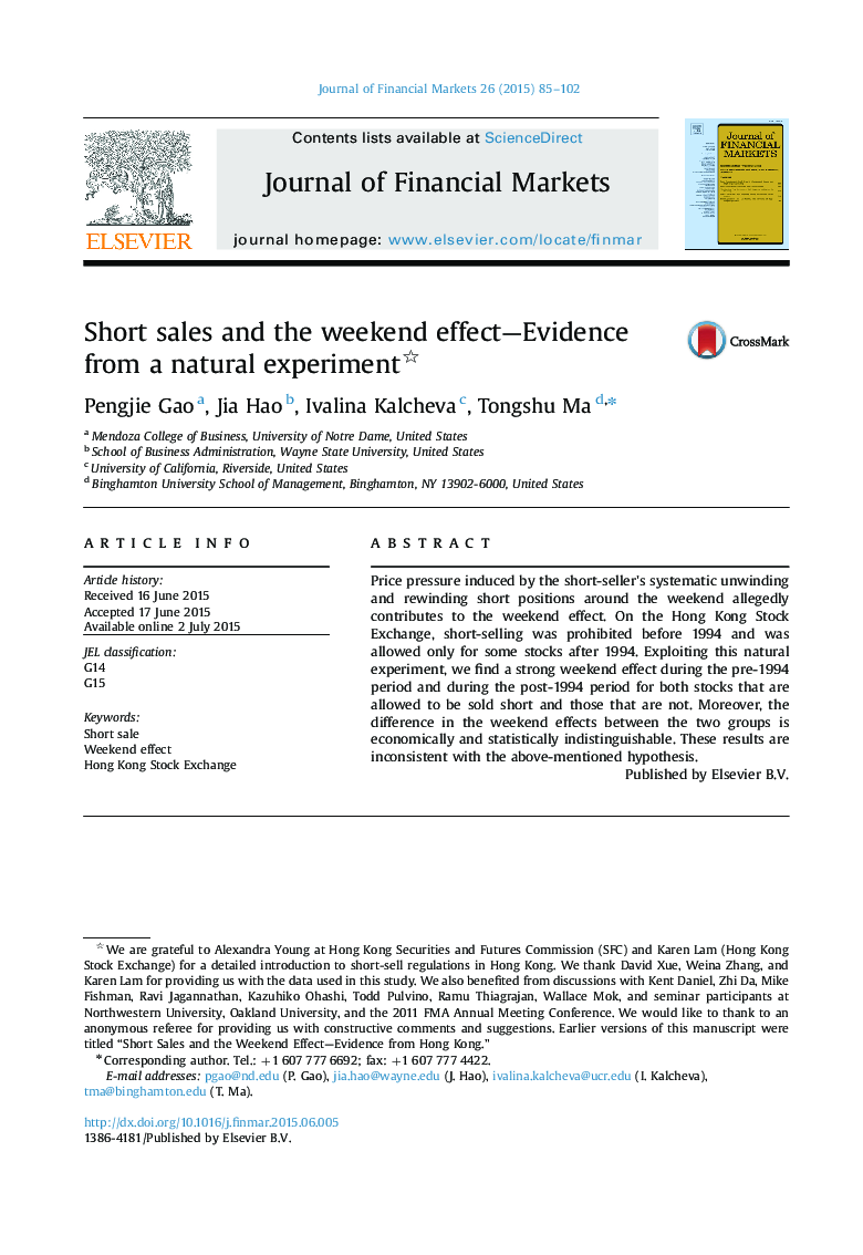 Short sales and the weekend effect-Evidence from a natural experiment