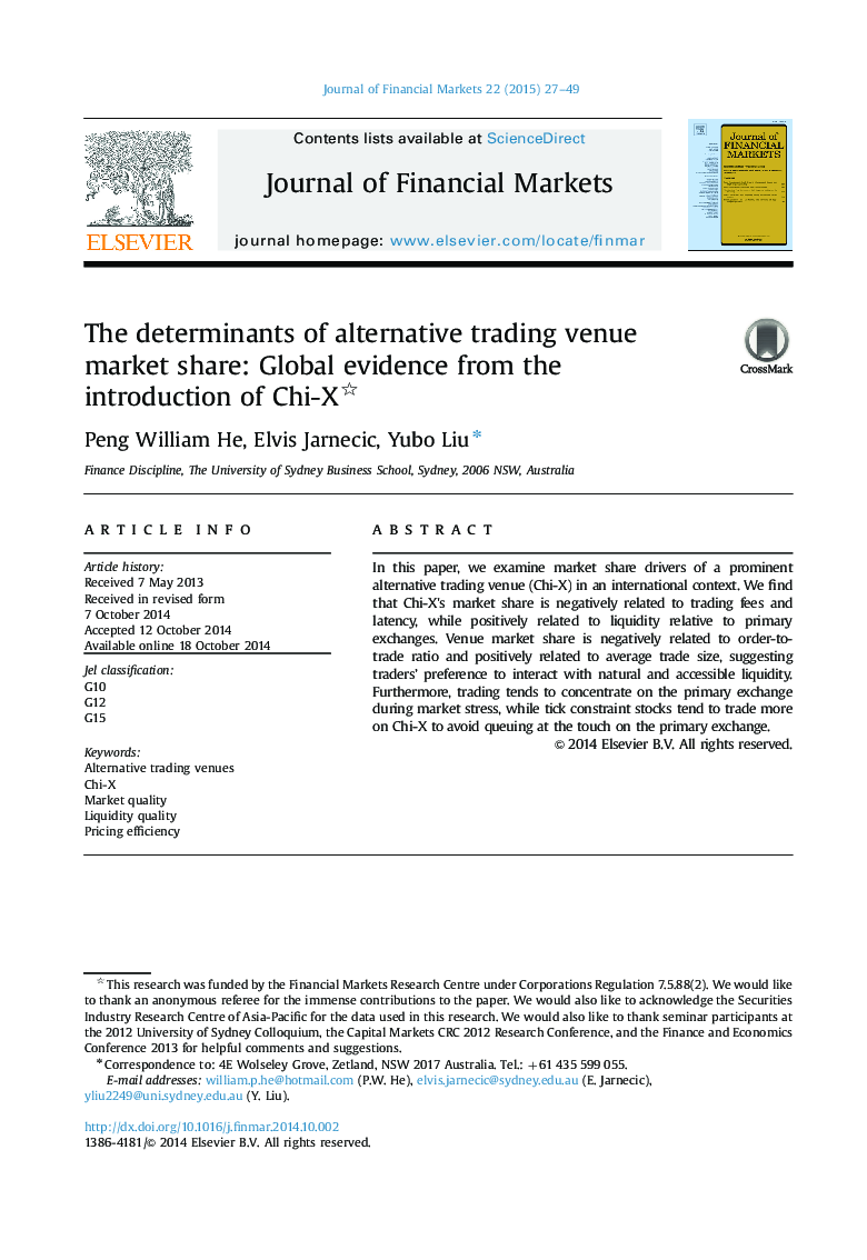 The determinants of alternative trading venue market share: Global evidence from the introduction of Chi-X