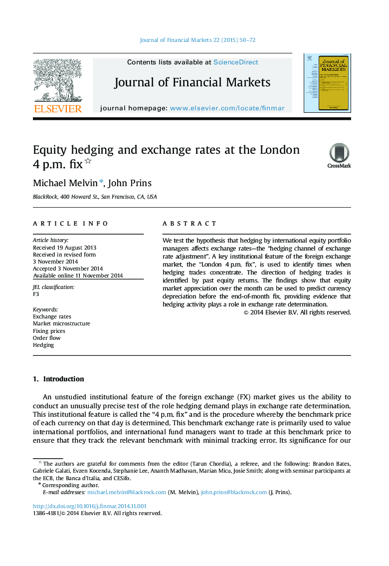 Equity hedging and exchange rates at the London 4Â p.m. fix