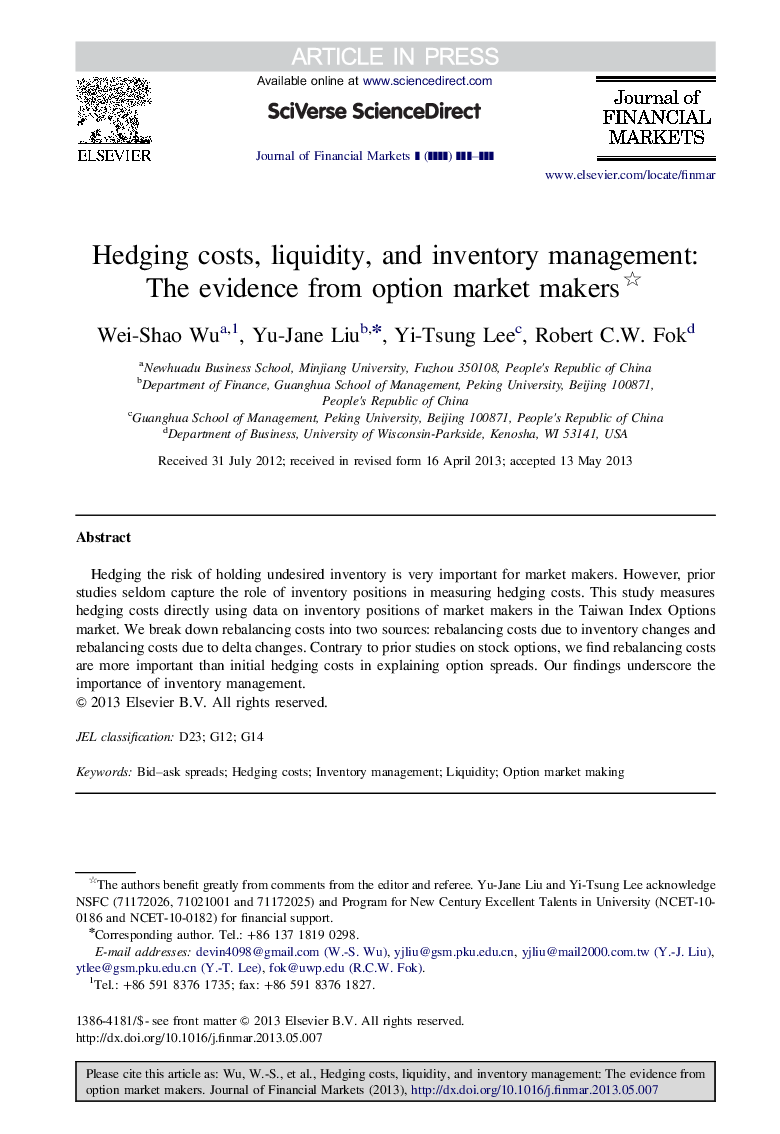 Hedging costs, liquidity, and inventory management: The evidence from option market makers