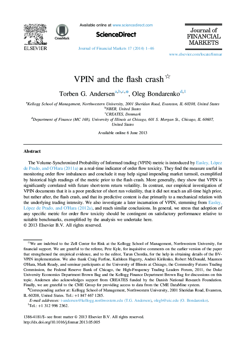 VPIN and the flash crash