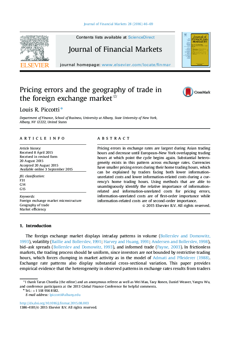 Pricing errors and the geography of trade in the foreign exchange market