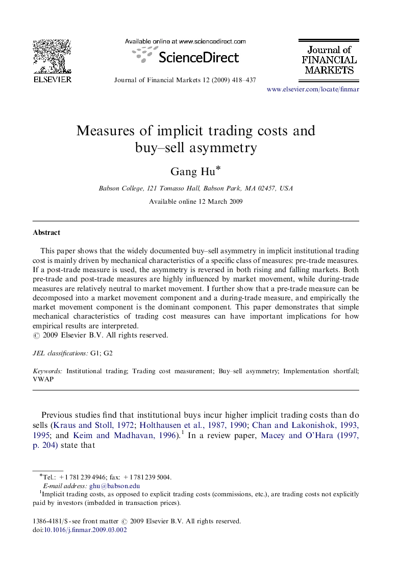 Measures of implicit trading costs and buy-sell asymmetry