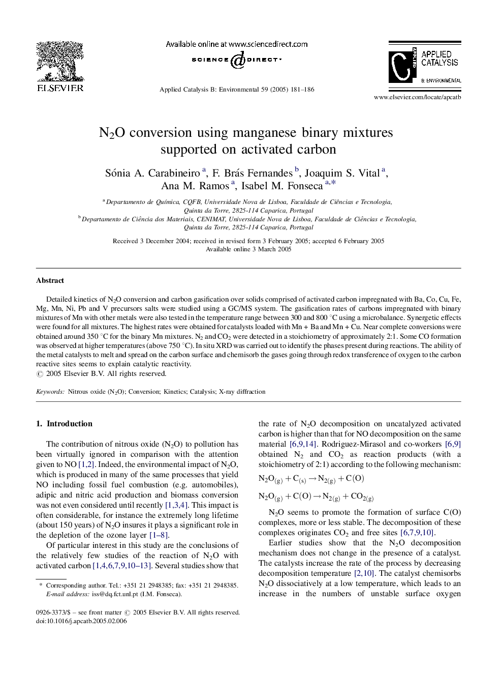 عکس صفحه اول مقاله: N2O conversion using manganese binary mixtures supported on activated carbon N2O conversion using manganese binary mixtures supported on activated carbon