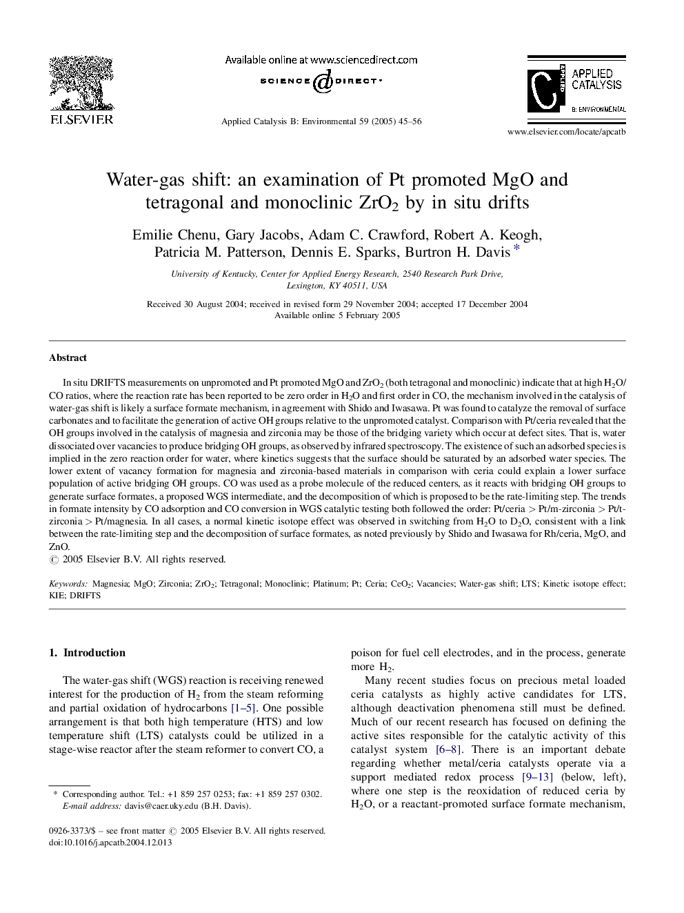 Water-gas shift: an examination of Pt promoted MgO and tetragonal and monoclinic ZrO2 by in situ drifts