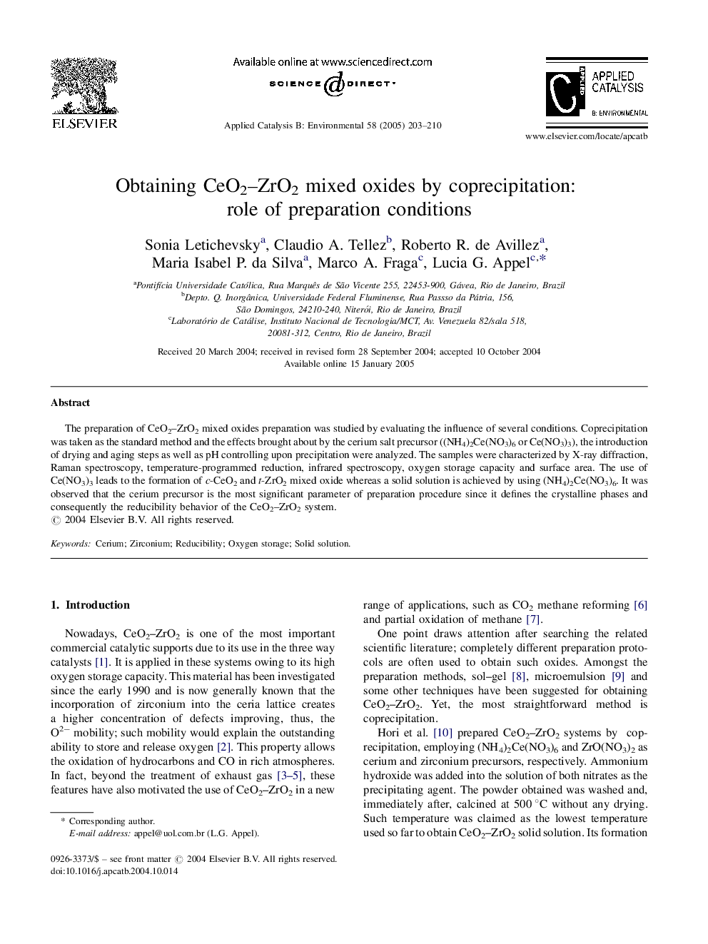 عکس صفحه اول مقاله: Obtaining CeO2-ZrO2 mixed oxides by coprecipitation: role of preparation conditions Obtaining CeO2-ZrO2 mixed oxides by coprecipitation: role of preparation conditions