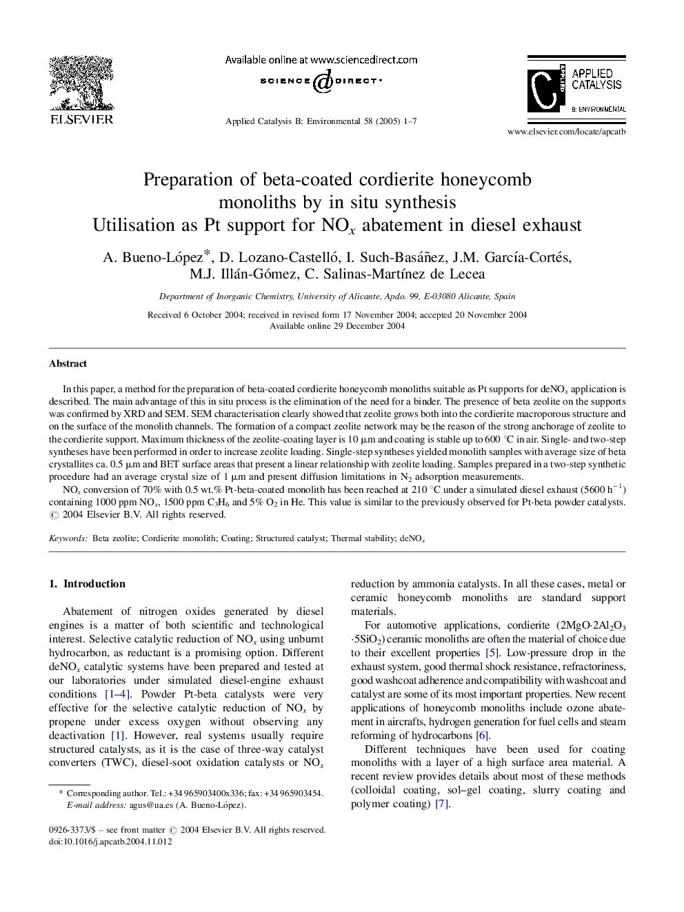 عکس صفحه اول مقاله: Preparation of beta-coated cordierite honeycomb monoliths by in situ synthesis Preparation of beta-coated cordierite honeycomb monoliths by in situ synthesis