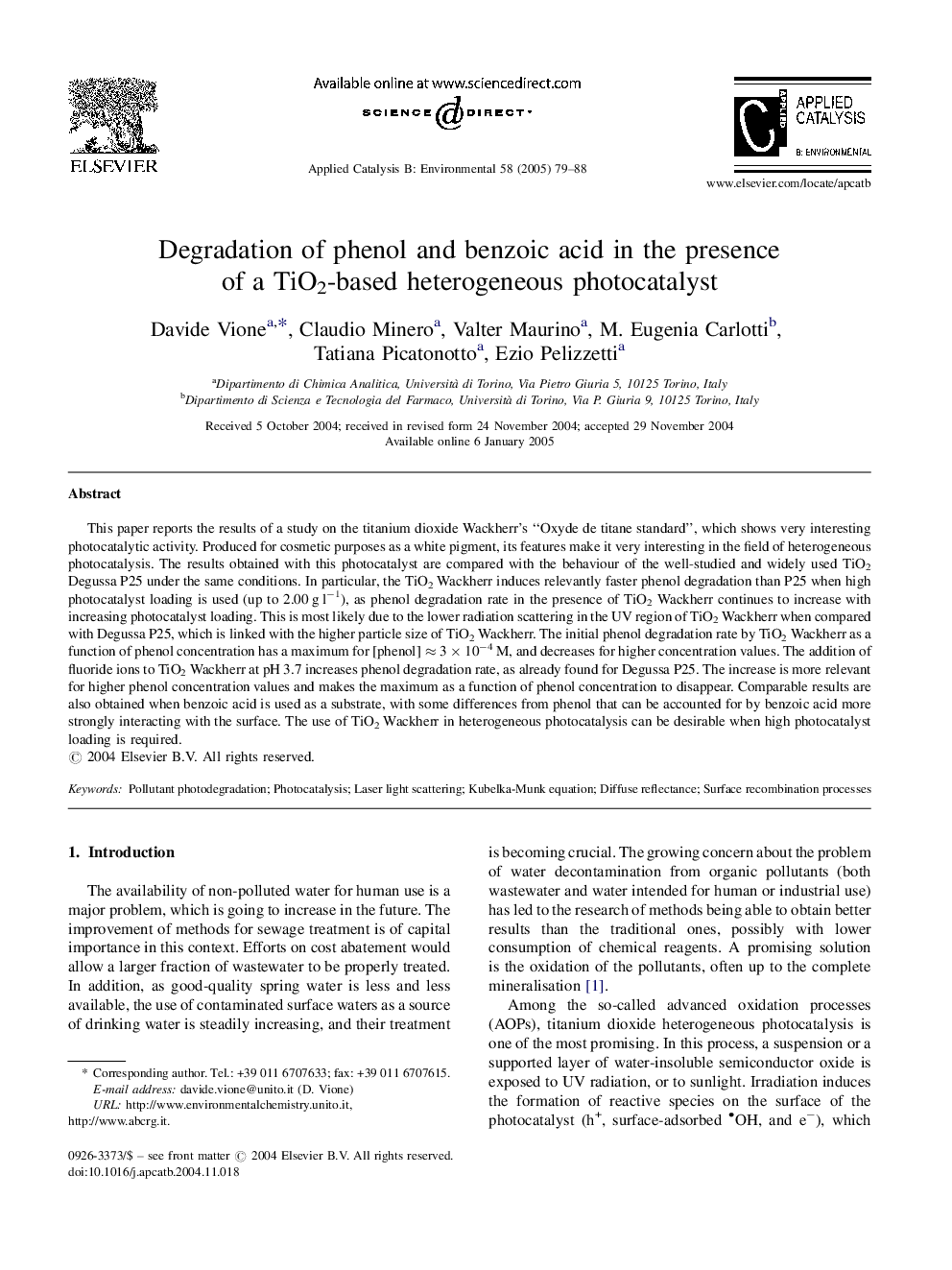 Degradation of phenol and benzoic acid in the presence of a TiO2-based heterogeneous photocatalyst