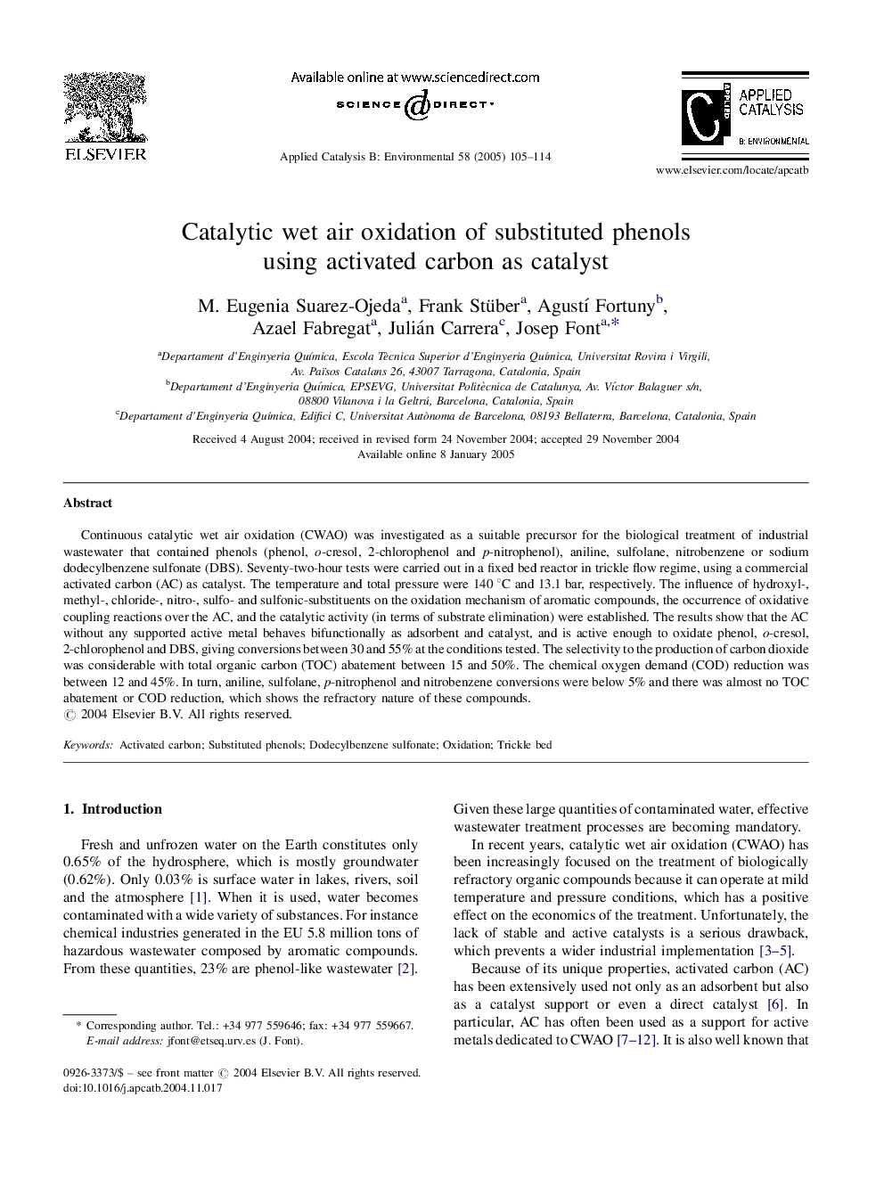 Catalytic wet air oxidation of substituted phenols using activated carbon as catalyst