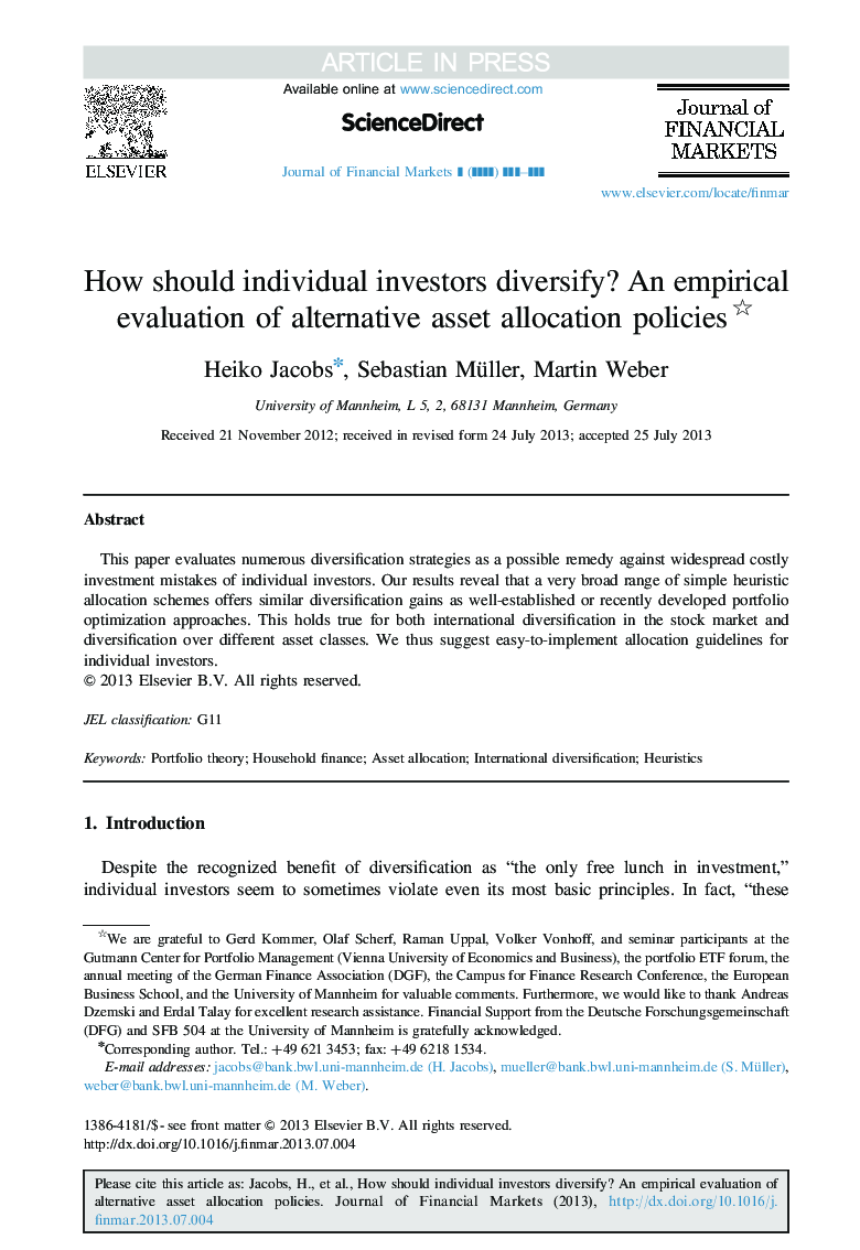 How should individual investors diversify? An empirical evaluation of alternative asset allocation policies