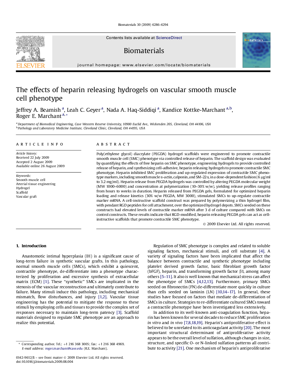 The effects of heparin releasing hydrogels on vascular smooth muscle cell phenotype