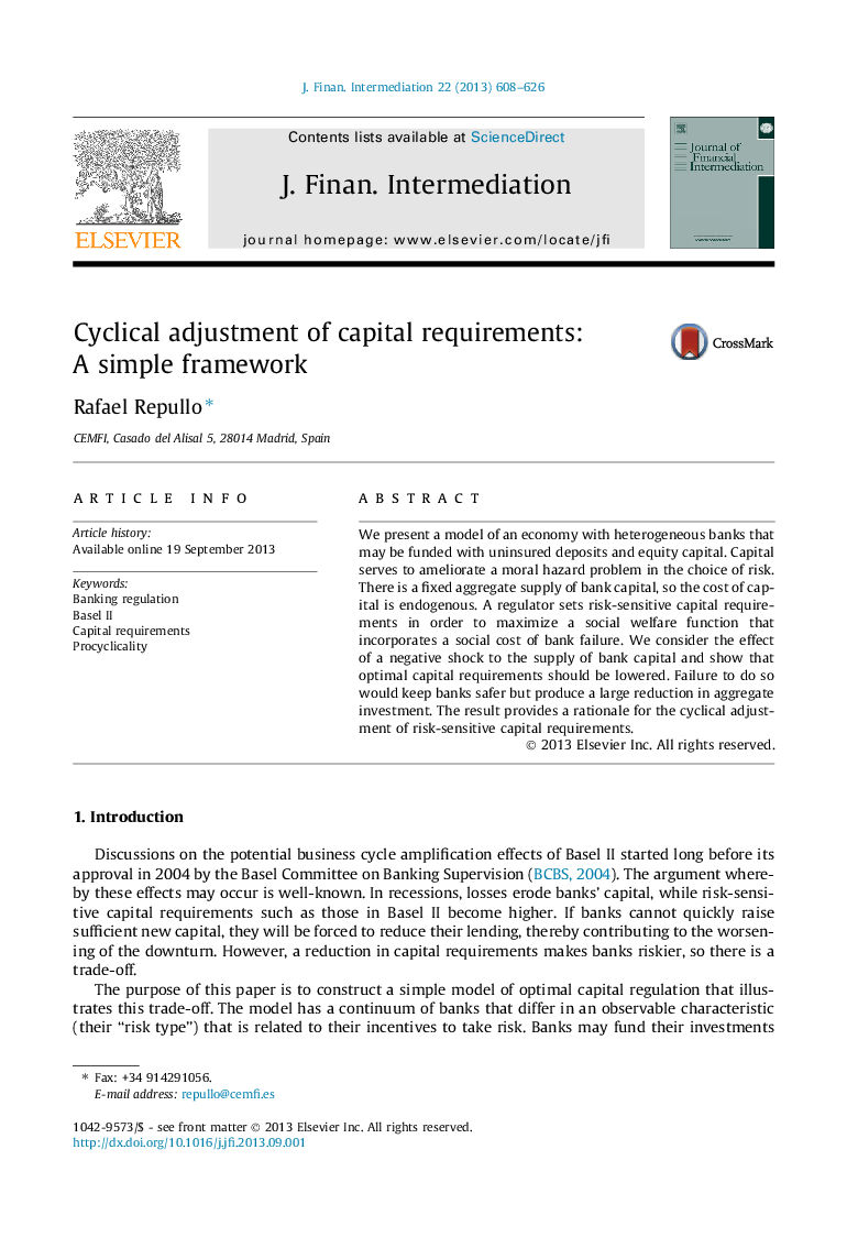 Cyclical adjustment of capital requirements: A simple framework