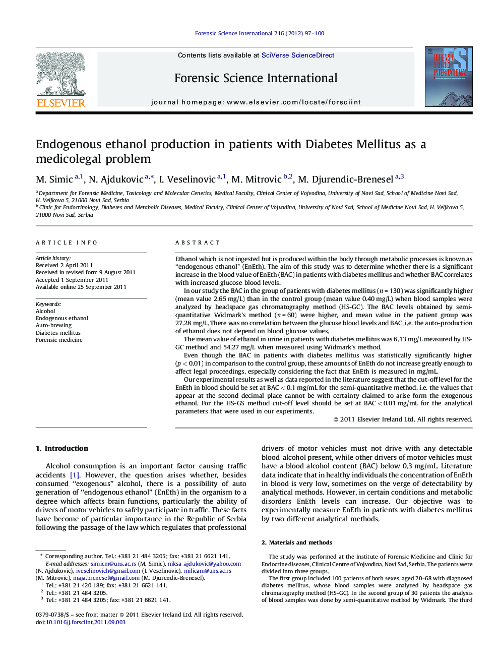 Endogenous ethanol production in patients with Diabetes Mellitus as a medicolegal problem