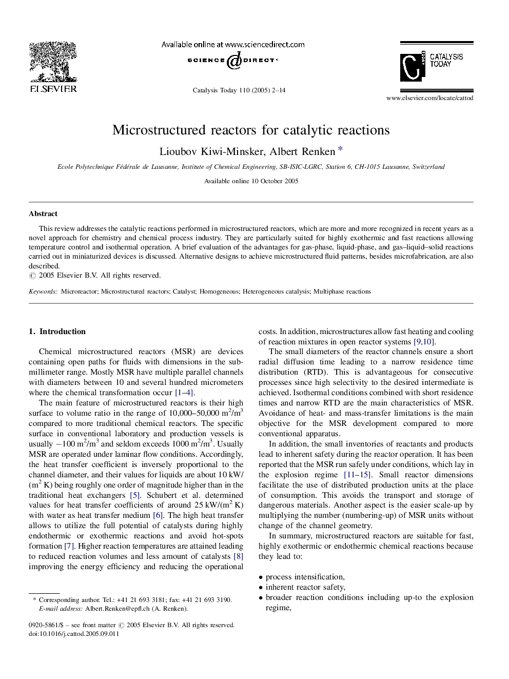 Microstructured reactors for catalytic reactions