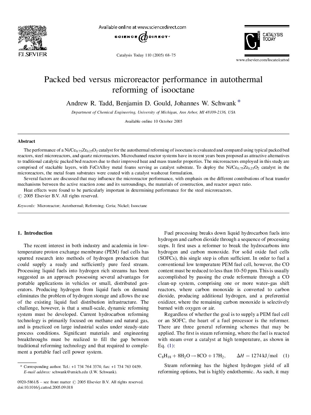 Packed bed versus microreactor performance in autothermal reforming of isooctane